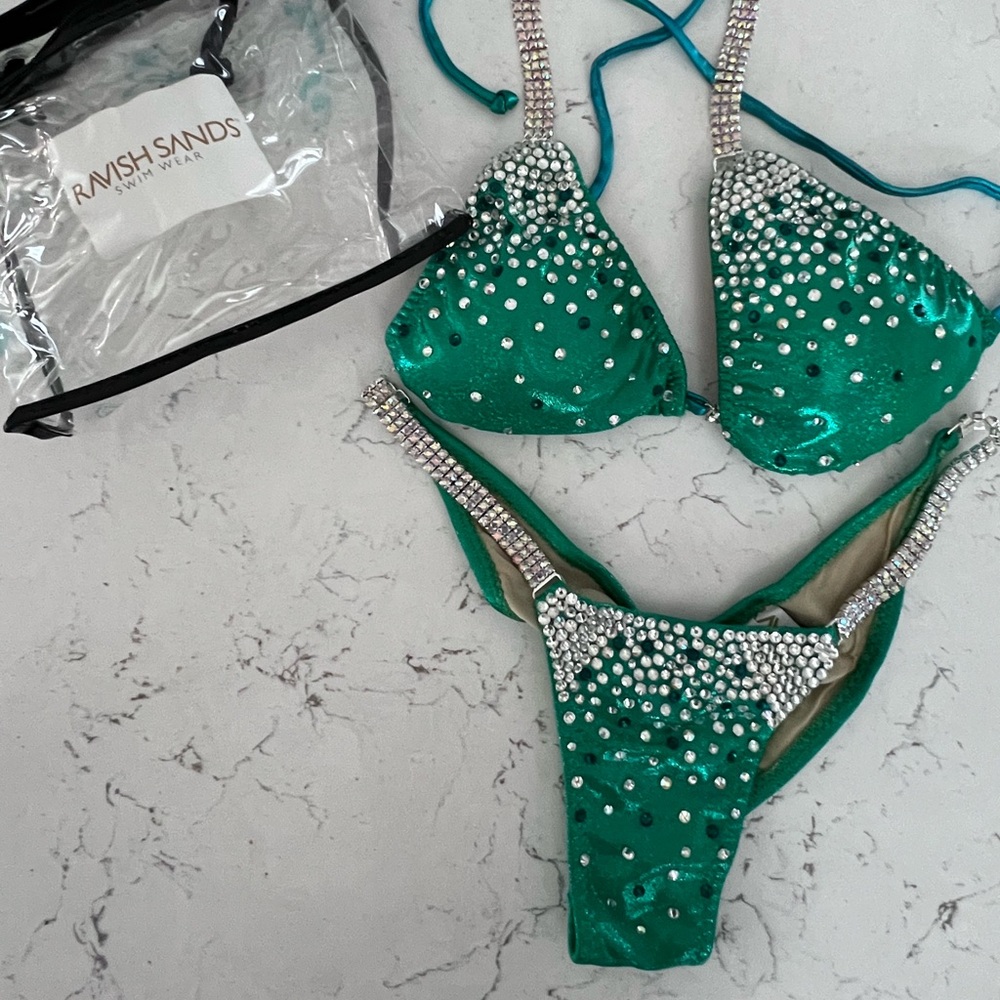 Ravish Sands Green Rhinestone Competition Suit M
